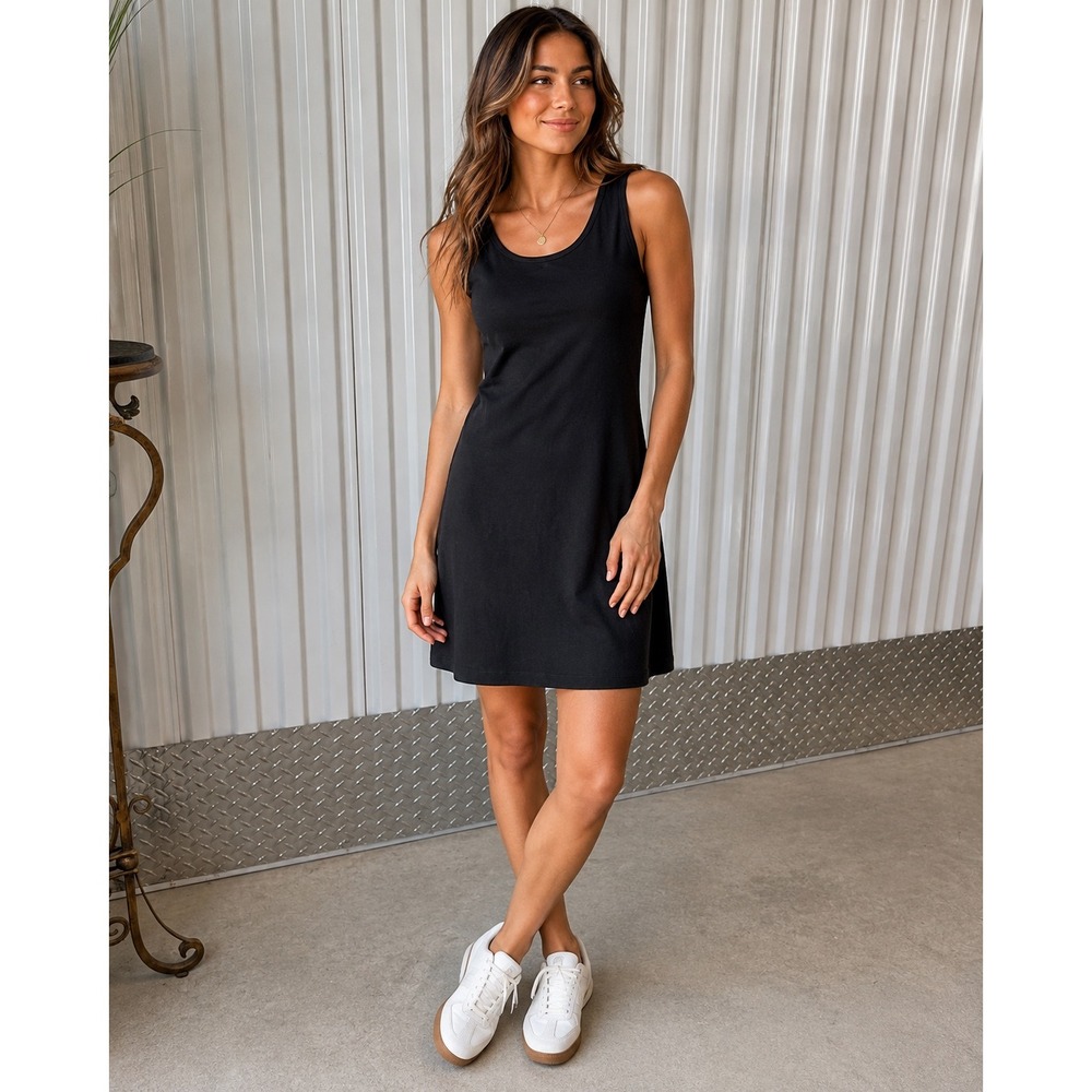 Catherine Malandrino Dress Women XS Black Excellent Cotton Sleeveless Shift Tank